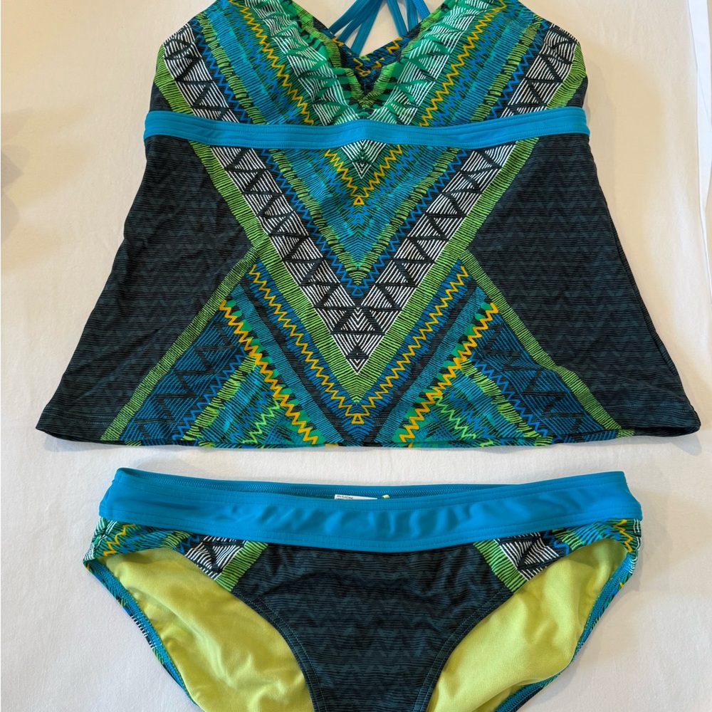Prana Blue and Green Women's Tankini Swim Set